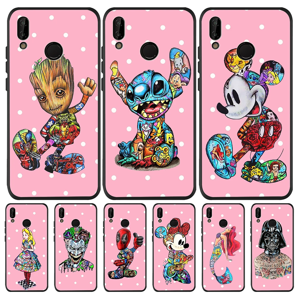 

Groot Joker Stitch marvel For Huawei P8 P10 P20 P30 Mate10 20 Honor 8 8X 8C 9 30 10 Lite Plus Pro phone Case Cover pink coque