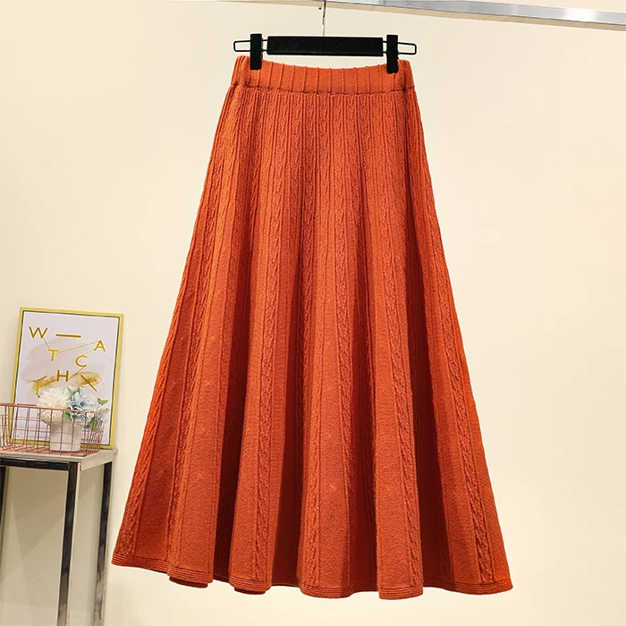 4xl хорошее качество плюс большие размеры винтажные женские весна осень зима корейский вязаный длинный зонт юбки женские одноцветные A5433