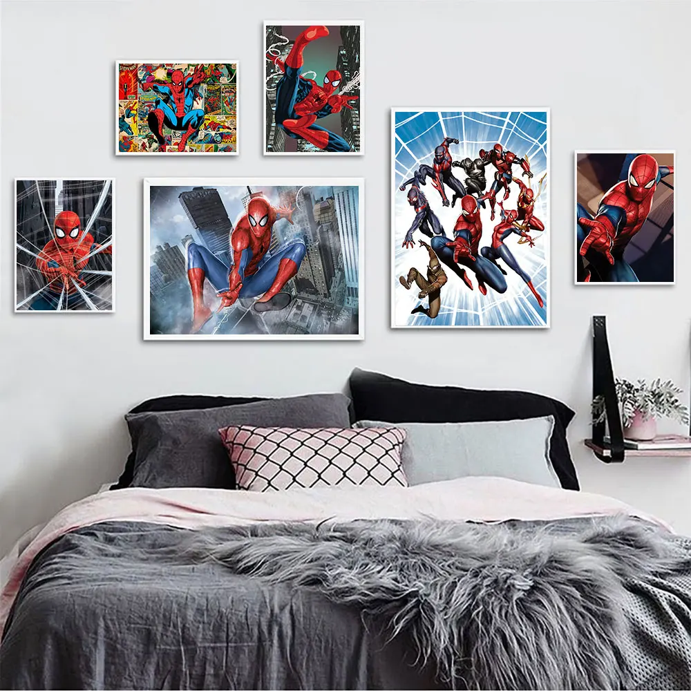 

Cartoon Spider Man Poster and Prints HD Picture Decorative Painting Abstract Wall Art Painting Black Metal Framed