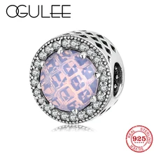 Круглая форма стерлингового серебра 925 очаровательный опал Фиолетовый Кристалл; циркон тонкой бисера Подходит Pandora Шарм браслет ювелирных изделий