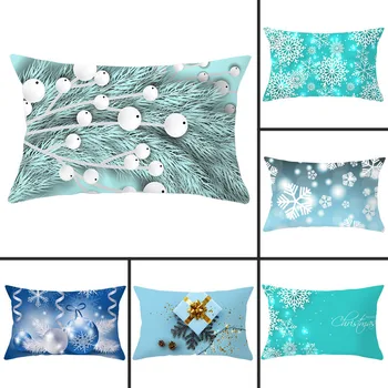 

30x50cm Christmas Light Blue Snowflakes Pillowcase Polyester Peachskin Pillowcases Waist Pillow Cover Decorative Pillows Cover