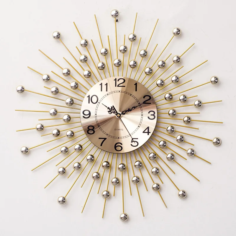 Роскошные большие настенные часы современный дизайн Европейский стиль 3D Декоративные креативные большие металлические часы железные настенные часы искусство домашний декор 27" - Цвет: 60x60cm Gold