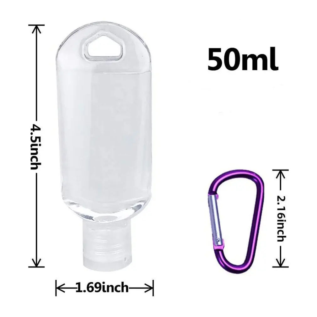 

6pcs 50ML Empty Alcohol Refillable Bottle Transparent Plastic Bottle Hand Sanitizer Bottle With Hook Random Color