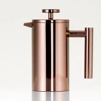 

Double-Layer 304 Stainless Steel French Presses Percolator Coffee Pot Pitcher Coffee Brewer Carafe Rose Gold Color For 1 Person