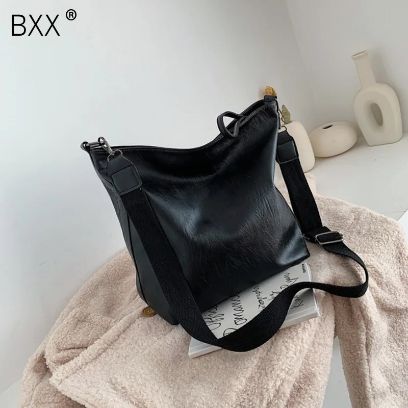 

[BXX] Solid Color PU Leather Shoulder Bags For Women 2020 Large Capacity Crossbody Messenger Bag Female Travel Handbags HK259
