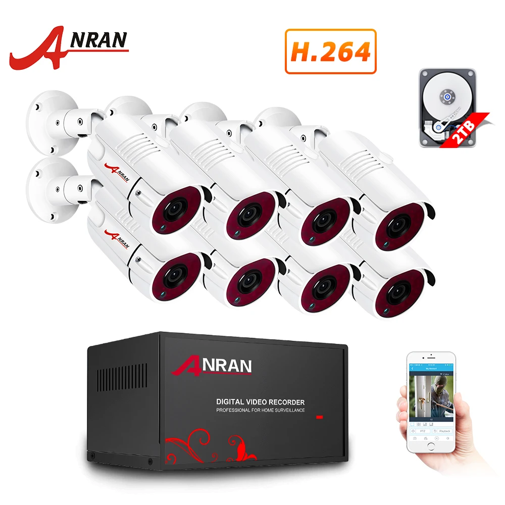 1080P AHD DVR CCTV система 1080P ИК ночного видения камера безопасности комплект крытый и открытый 8CH DVR система видеонаблюдения ANRAN - Цвет: 8 Camera 8CH DVR