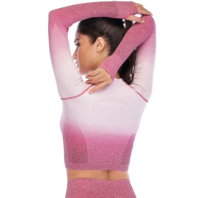 Женская бесшовная одежда для йоги, спортзала, спортивный женский спортивный костюм с длинным рукавом, одежда для активного отдыха