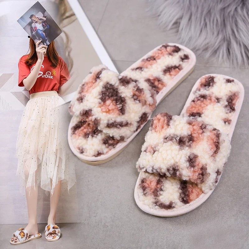 

2020 New Style Plush Slipper Women's Leopord Pattern Volume Single-strap Slipper Hot Selling Casual Fashion Fluffy Shoes