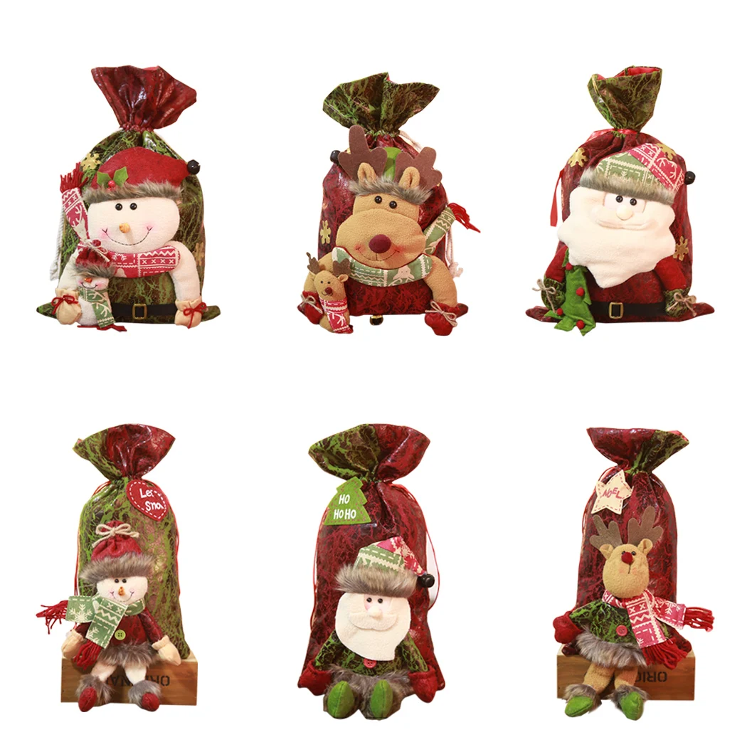 

Christmas Candy Bag Drawstring Santa Deer Snowman Gift Bag Wine Bottle Bag Children's Gift Festival Supplies