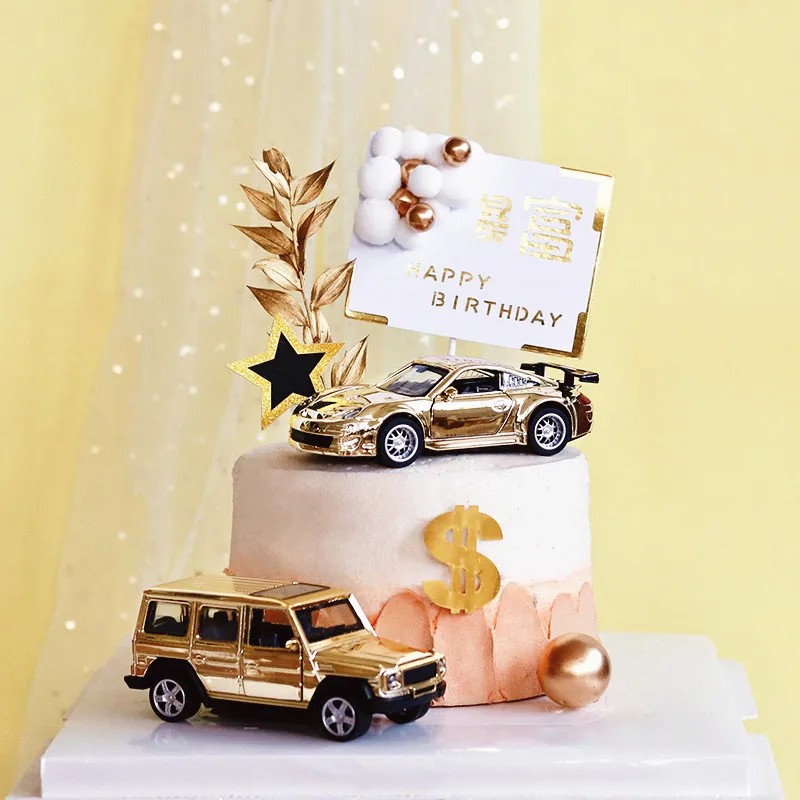 Сплав SUV локомотив торт Топпер для дня рождения Золотой спортивный автомобиль Декор свадебные принадлежности для Выпечки Детский душ десерт Любовь Подарки