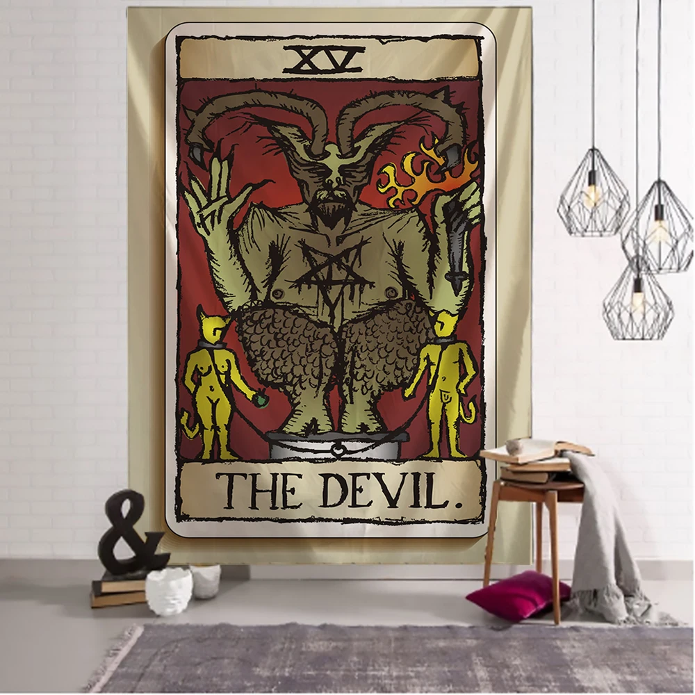 

LUCKYYJ The devil Tarot Card Indian Mandala Hippie Macrame Tapestry Wall Hanging Boho decor Psychedelic Witchcraft Tapestry