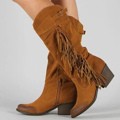 CYSINCOS/Женские ботинки в стиле ретро; классические ковбойские ботинки с бахромой; осенние женские ботинки на высоком каблуке; пикантные женские черные туфли-лодочки на платформе; - Цвет: brown