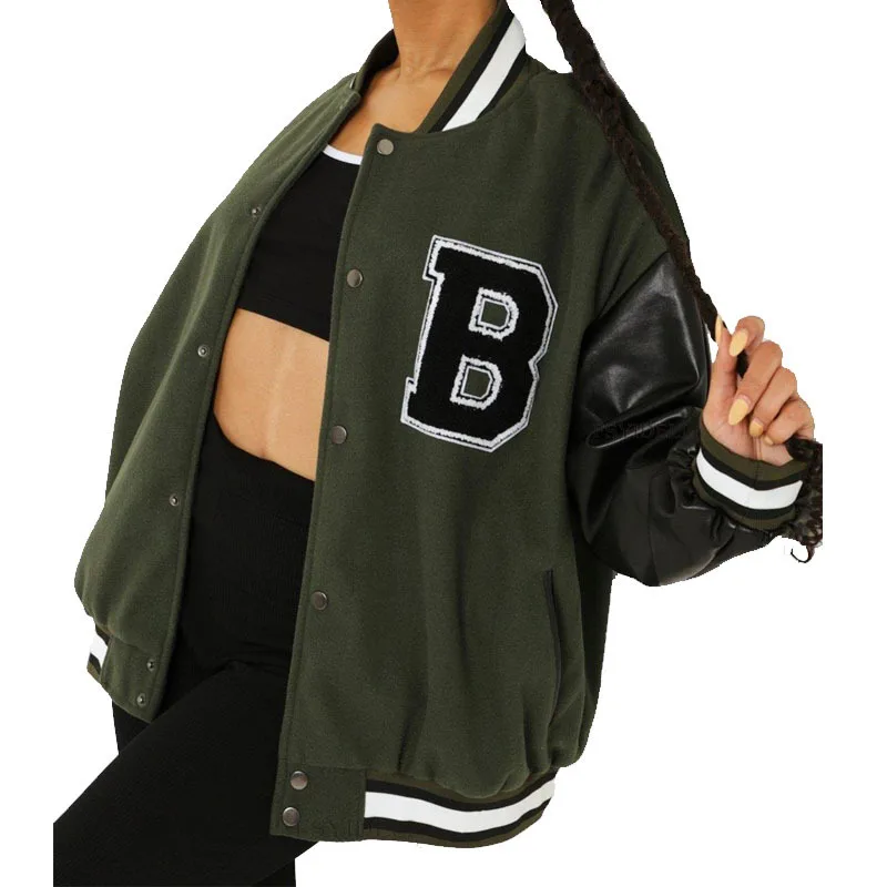 Women Baseball Jacket Varsity Vibe Style Y2K Spring Autumn Jock Uniform Bomber Jackets Lady Retro Fashion Oversized Coat Racer down parka