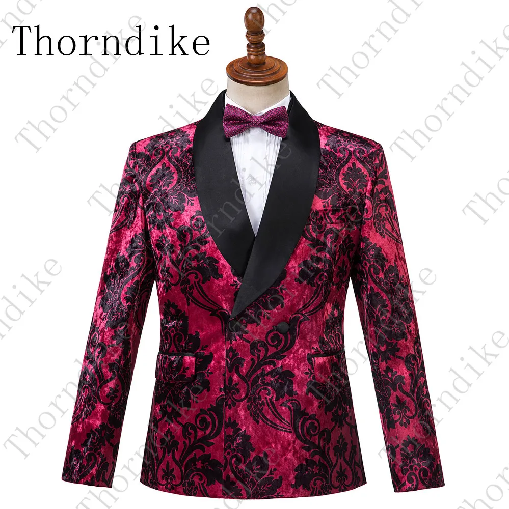 Thorndike мужской пиджак с цветочным принтом стиль двубортный бархатный мужской костюм, блейзер вечерние свадебные костюмы для выпускного вечера