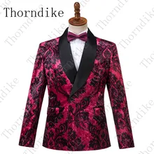 Thorndike мужской пиджак с цветочным принтом стиль двубортный бархатный мужской костюм, блейзер вечерние свадебные костюмы для выпускного вечера