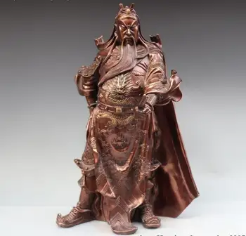 

China Folk Copper Bronze Stand Dragon Robe Guan Gong Guan Yu Warrior God Statue