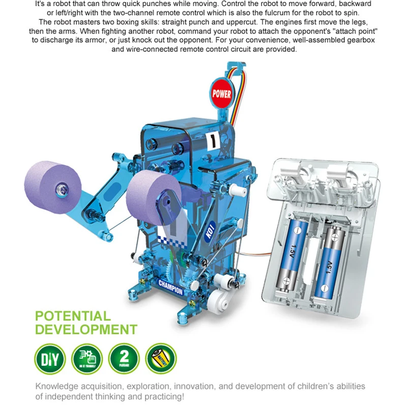 DIY004 Boxing Ring Battle Robot Assembled Remote Control Robot Children's Science Experiment Small Toy