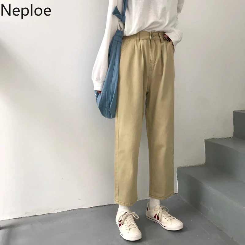 Neploe, винтажные джинсы, женские, весна, одноцветные, стрейч, талия, карманы, брюки, свободные, повседневные, прямые, длина по щиколотку, штаны, 80632