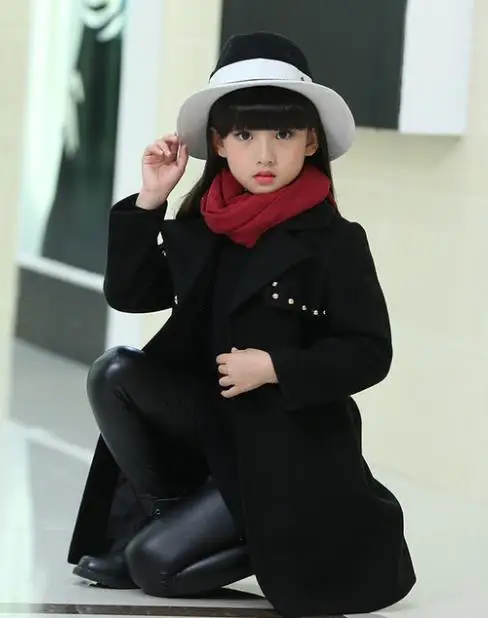 Черный Wool coat Autumn and Winter Children's wear New Kids'Wool coat Middle and long Korean style windbreaker and jacket for children - Цвет: Черный