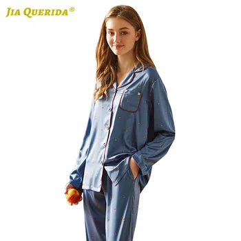 

New Front Pocket Pajamas Set Homesuit Homeclothes Sleepwear Casual Style Turn Down Collar Long Sleeve Long Pants Woman Clothes