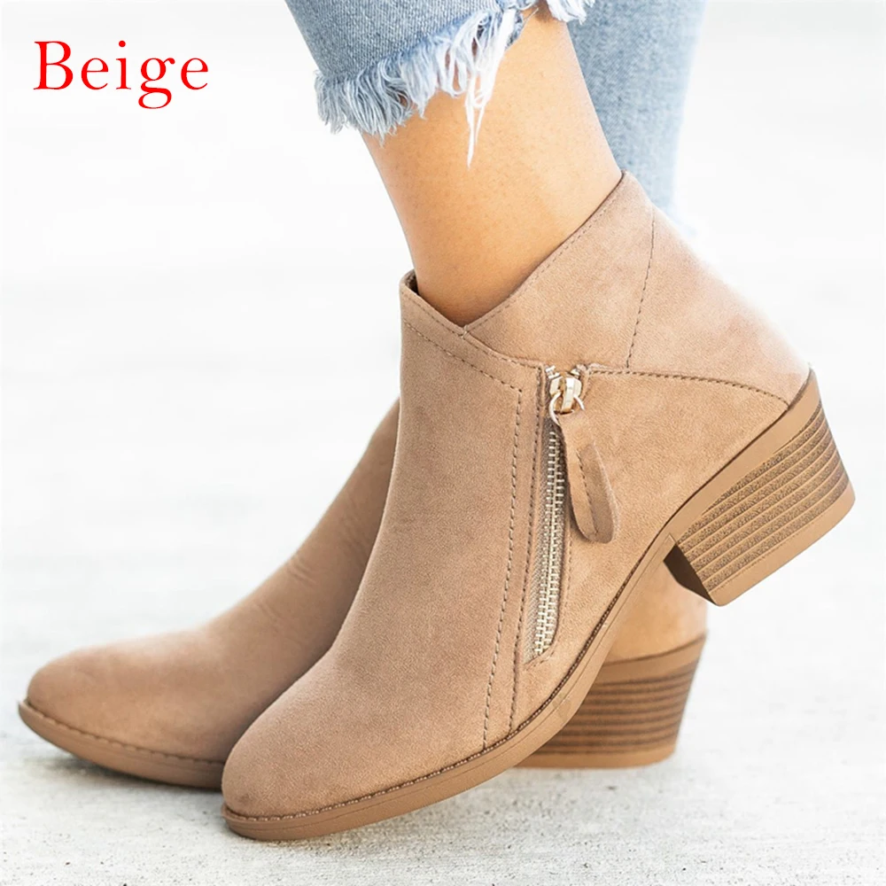 B beige Осенняя обувь; женские ботильоны; замшевые черные ботинки «Челси»; женская повседневная обувь без застежки на толстом каблуке; модная удобная женская обувь; Размеры 35-41 - Цвет: B beige