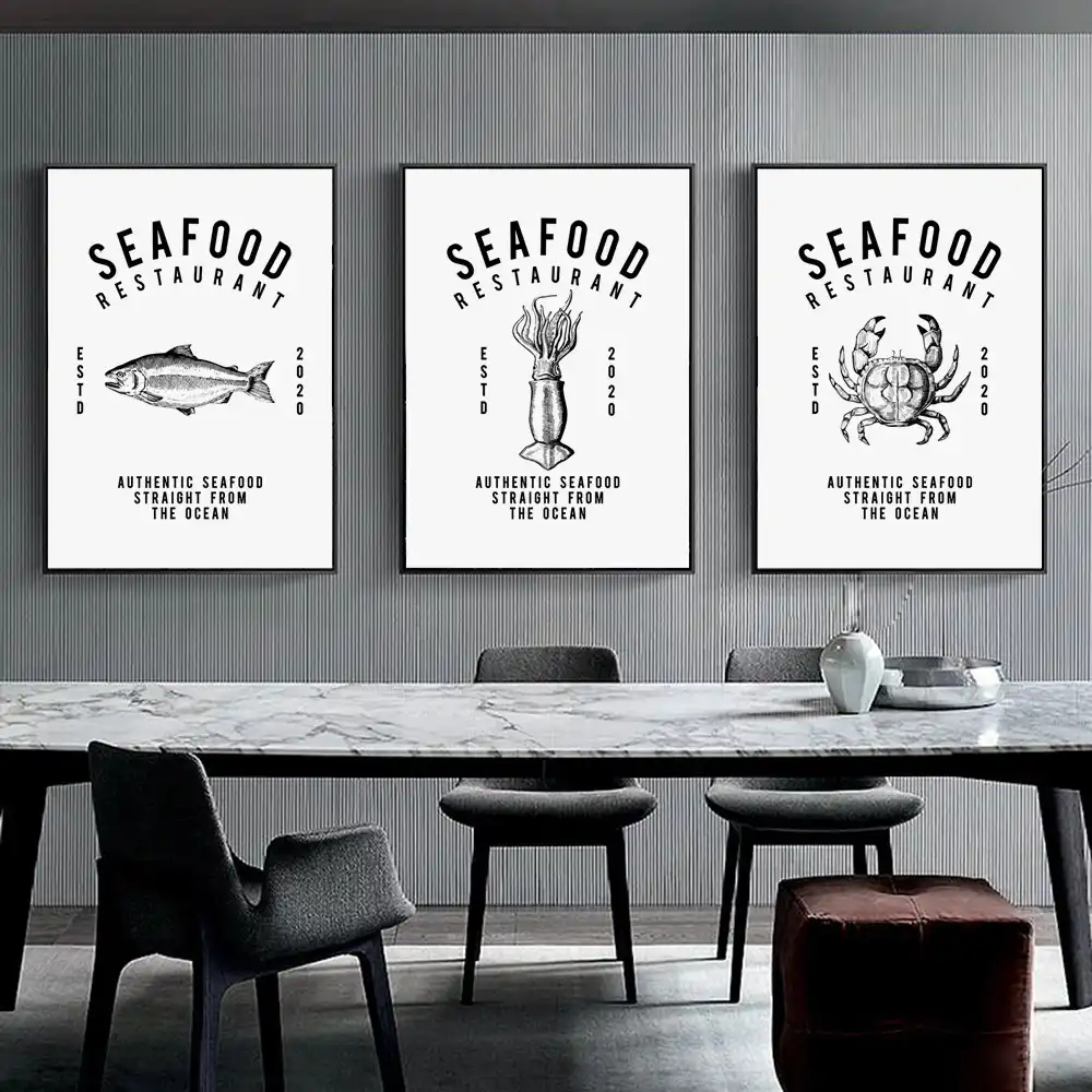 Zeevruchten Kreeft Inktvis Krab Vis Muur Canvas Schilderij Nordic Posters  en Prints Muur Foto Keuken Restaurant Decor|Schilderij & Schoonschrift| -  AliExpress
