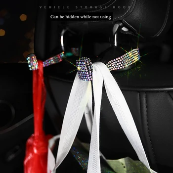 

Bling Rhinestones Car Back Seat Headrest Hidden Hooks Hanger Organizer for Bag Handbag Purse Clothes Coats Grocery Accessories