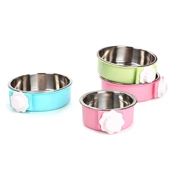 

1pc Dog Bowl Stainless Steel Hanging Food Water Pets Bowl for Dog Cat Bird with Bolt Holder Y