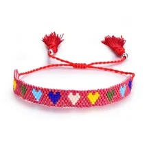 Ручной работы красный с кисточкой-сердцем браслет из бисера для женщин девушек модный браслет вечерние аксессуары