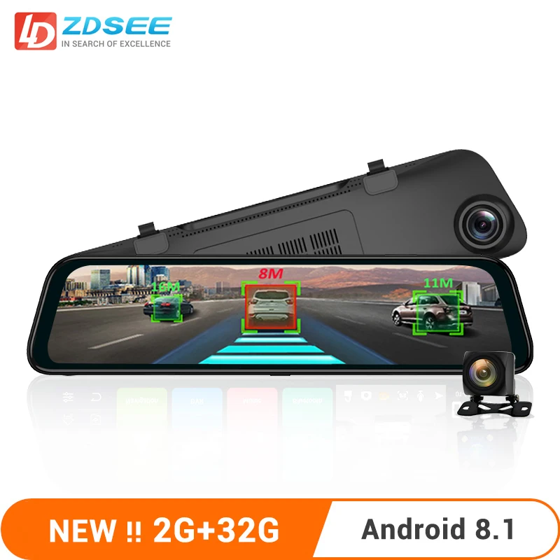 LDZDSEE Android 8,1 2G+ 32G Dash Cam ADAS FHD 1080P Автомобильный видеорегистратор Камера заднего вида Зеркало 10''IPS привод Видео Авто рекордер ночное видение