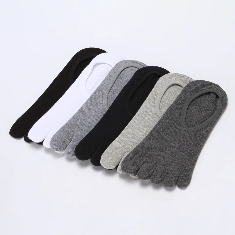 

Cotton Men Women No Show Socks with Toes Invisible Non-Slip Low Cut Boat Sock Solid Color Sweaty Breathable Toe Socks 5 Fingers