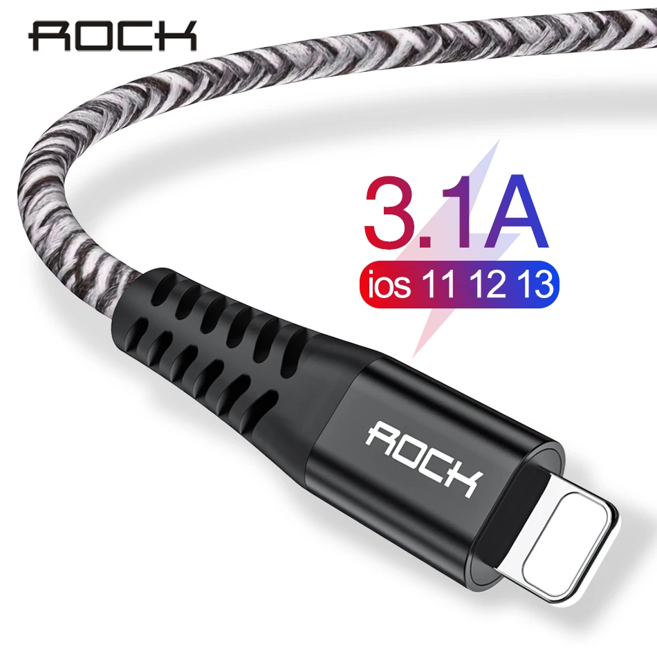 Кабель ROCK USB для iPhone 11 Pro XS MAX XR X 8 7 6S 6 Plus 5 5S 3.1A Быстрая зарядка мобильного телефона