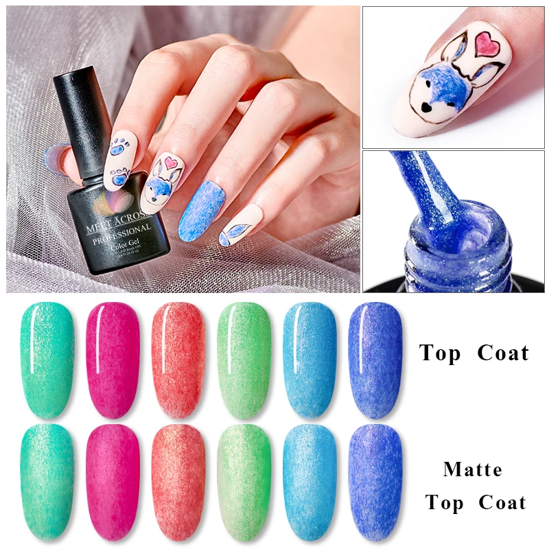 

MEET ACROSS Matte Fur UV Gel Nail Polish Pure Soak Off Nail Art UV Gel Varnish Matte Top Coat Lacquer Needed