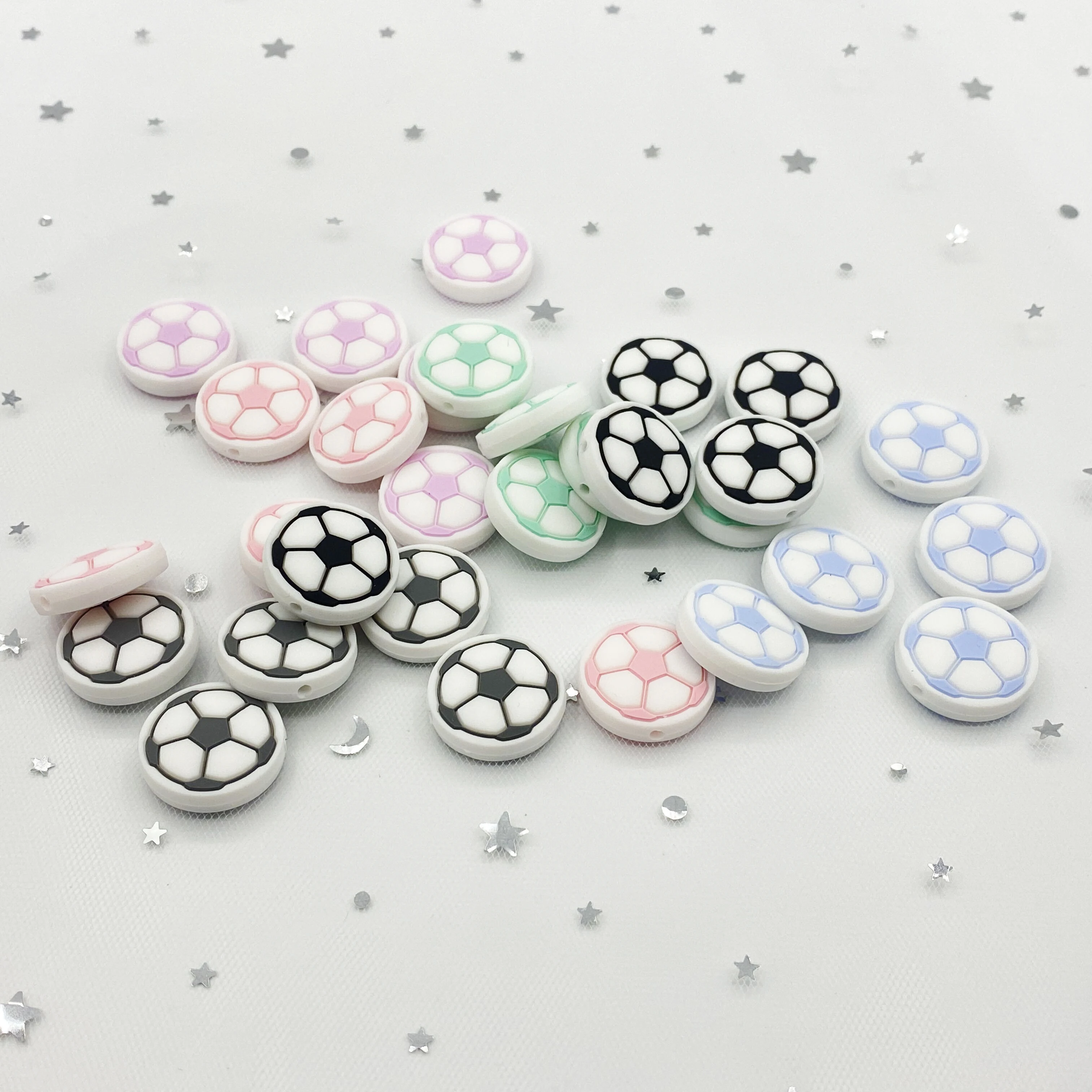 BPA 프리 DIY 미니 축구 비즈, 원형 실리콘 비즈, 쥬얼리 만들기,  장난감 액세서리, 소년 선물 장난감, 10 개
