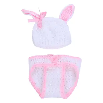 

Fashion Unisex Newborn Boy Girls Crochet Knitted Baby Outfits Costume Set Photography Photo Props-Pink Rabbit