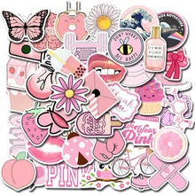50PCS Cartoon Pink INS Style Vsco Girl Stickers for Laptop Moto Skateboard Luggage Refrigerator Notebook Laptop Toy Sticker