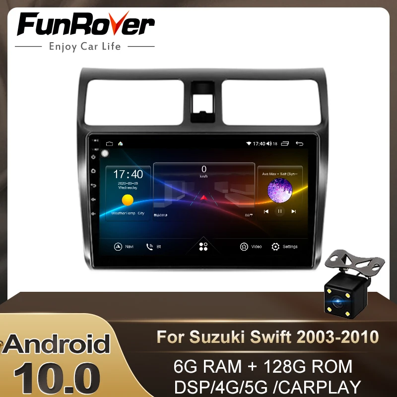Автомагнитола Funrover 8 ядер 6 ГБ 128 Android 10 DSP мультимедийный плеер для Suzuki Swift 2005 2006