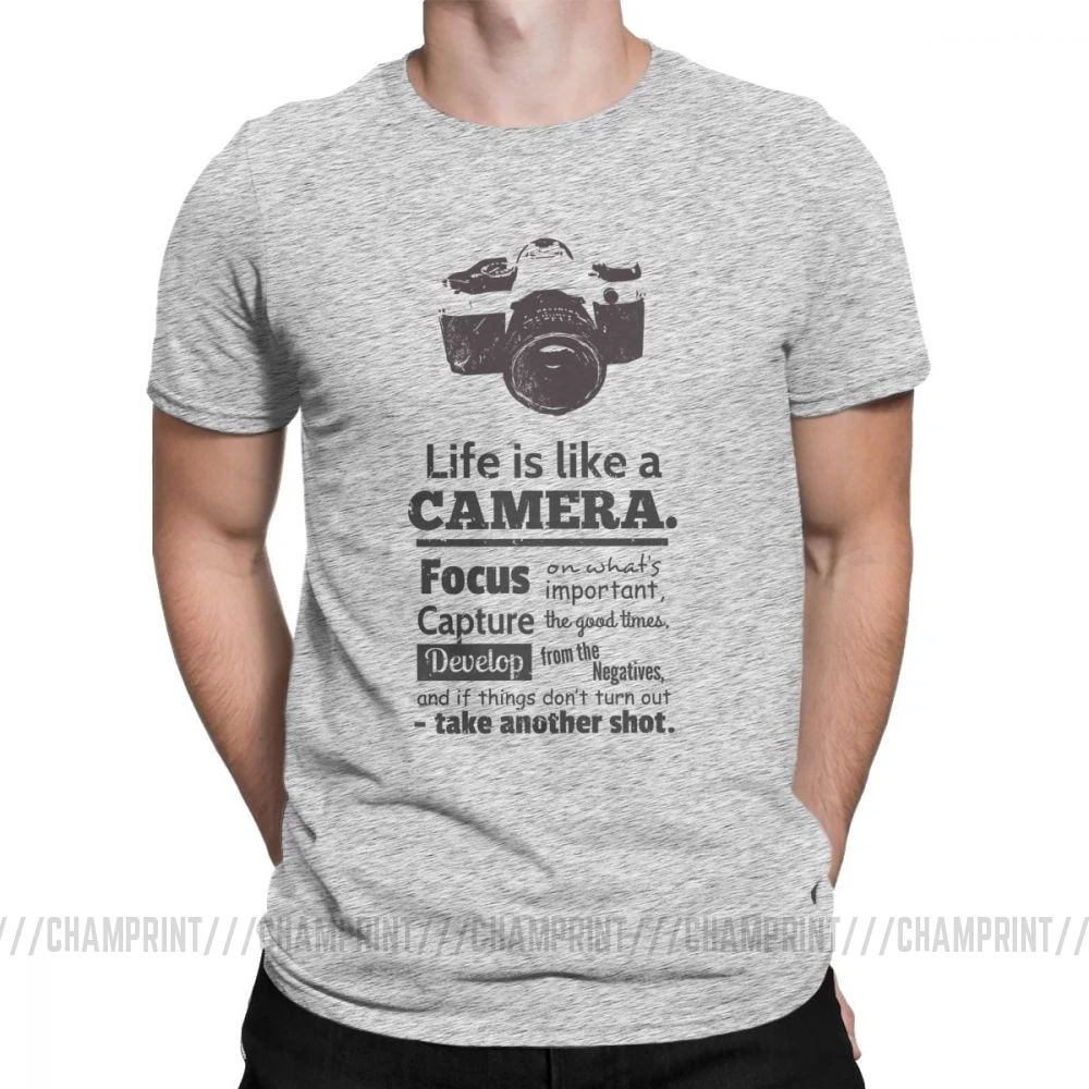 Vintage Chic Life Is Like A Camera Cotton Graphic T-Shirt for Men - Short Sleeve Tees, Plus Size Available