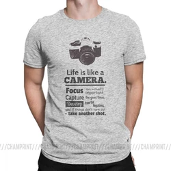 Vintage Chic Life Is Like A Camera Cotton Graphic T - Shirt for Men - Short Sleeve Tees, Plus Size Available (GRAY)