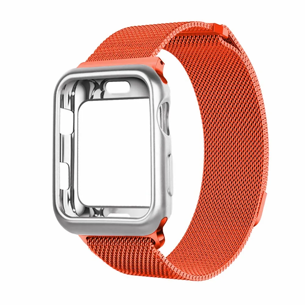 Миланский сетчатый Браслет из нержавеющей стали ремешок для Apple Watch, версия 1, 2, 3, 42 мм, 38 мм, ремешок на запястье с наручных часов iwatch чехол 4 5 40/44 мм - Цвет ремешка: Orange