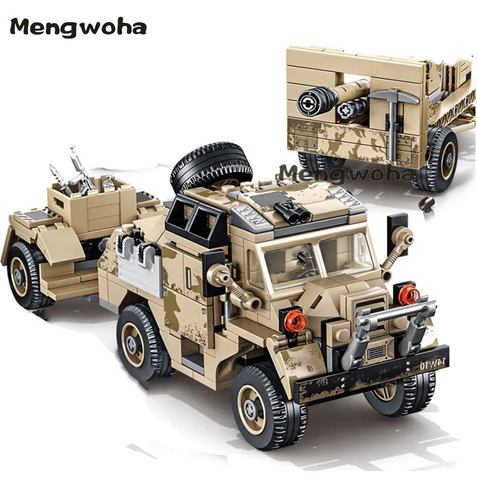 

464pcs UK Army Gun Tractor Truck weapon Building Blocks Military ww2 bricks With 4 soldier figures Toys for children