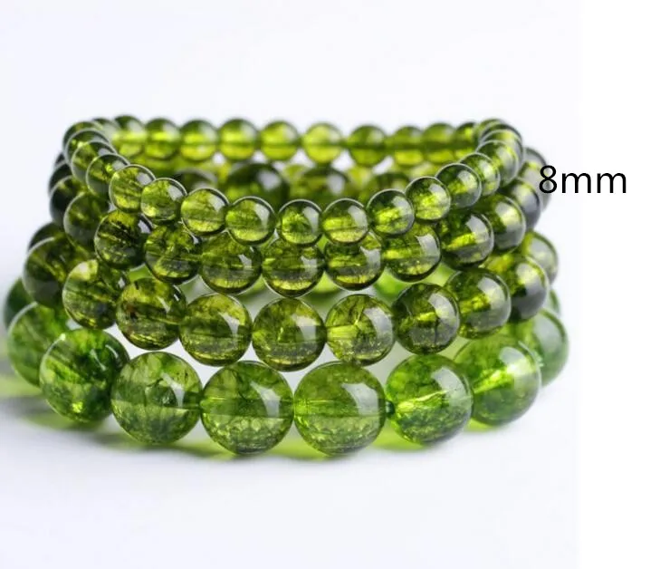 Натуральные камни Зеленый Перидот браслет оливин Кристалл кварц круглый шарик для мужчин и женщин браслет целебная энергия подарок Удача ювелирные изделия - Gem Color: 8mm beads