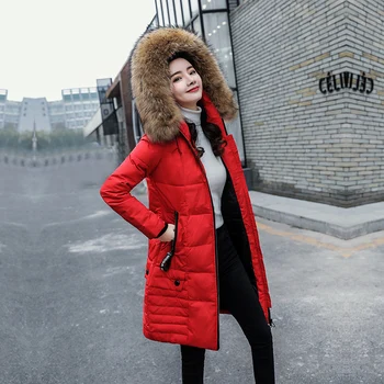

Large Size Women Coat Winter Thick Down Cotton Jacket Women Parka New Hooded with Fur Collar Mid-Long Outerwear Coat LP484