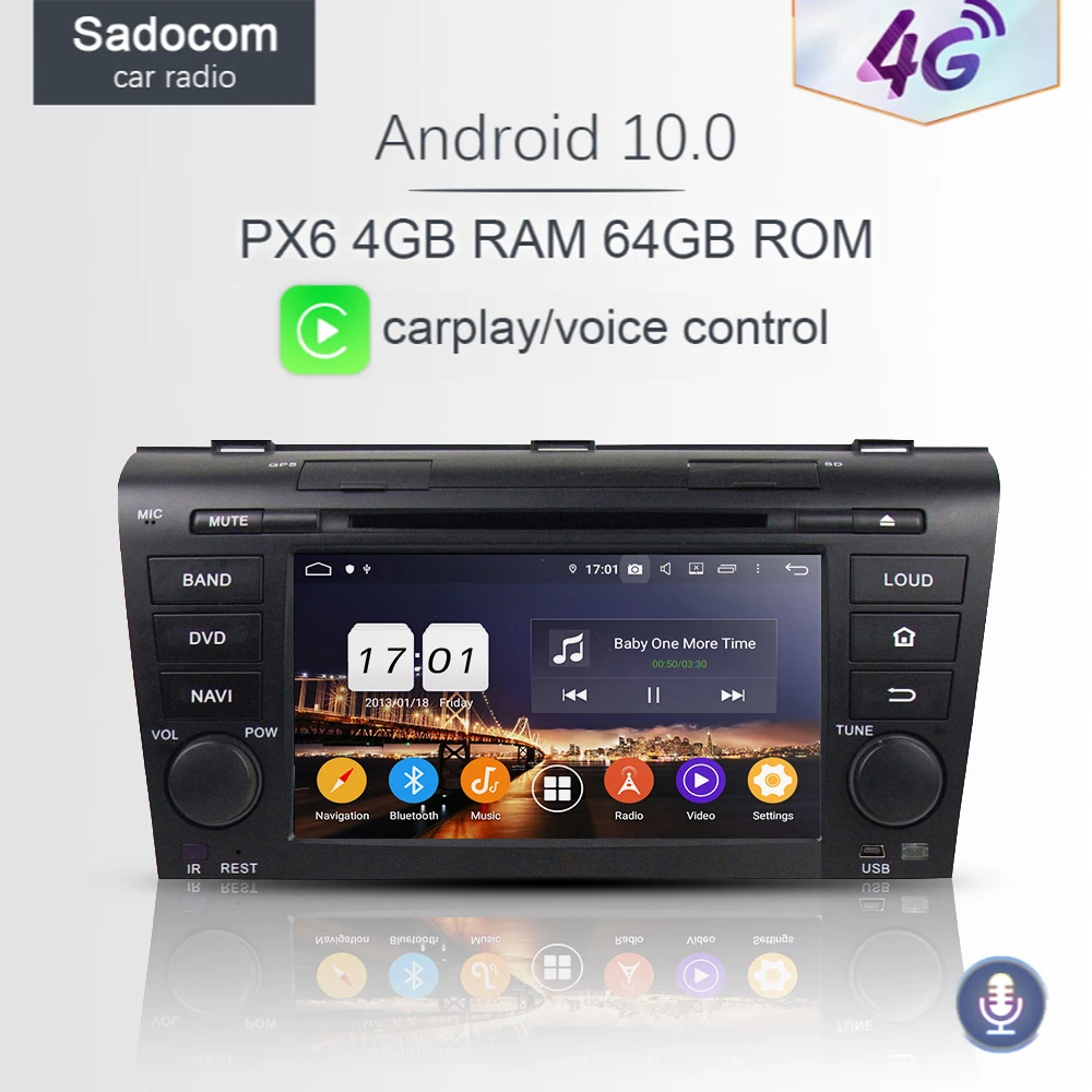 DSP PX6 Android 10 0 2 din 8 ядер 4 Гб + 64 ГБ Автомобильный мультимедийный DVD плеер для Mazda 3 2003