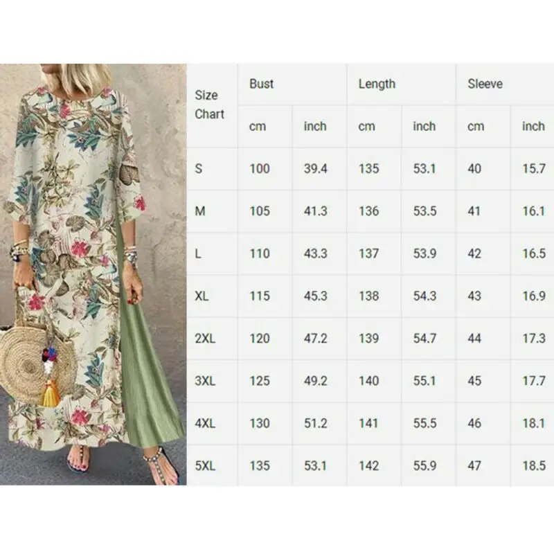 Boho новые женские свободные длинные платья женские цветочные хлопок лен с рисунком свободное нарядное платье Летнее повседневное сарафан большого размера S-5XL