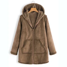 CHAMSGEND Для женщин зимняя куртка плотная карман на подкладке пальто модное пальто из искусственного Меховая Подкладка куртки-бомберы Милая верхняя одежда 1106