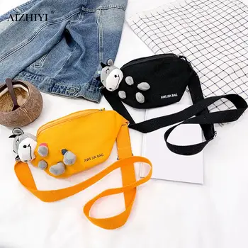 

Casual Chest Bags Women Canvas Classic Texture Creative Design Chic Leisure Fanny Belt Purse Cartoon Cow Doll Messenger Packs
