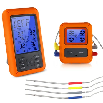 

Digital Touchscreen Wireless Remote BBQ Meat Thermometer Touchscreen Food Thermometer With Dual Probe Backlight Alarm Timer