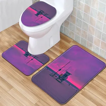 

Beach Scenery Bathroom Mat Three-Piece Bathroom Carpet Toilet Mat Set Door Mat Bathroom Non-Slip Mat Spot