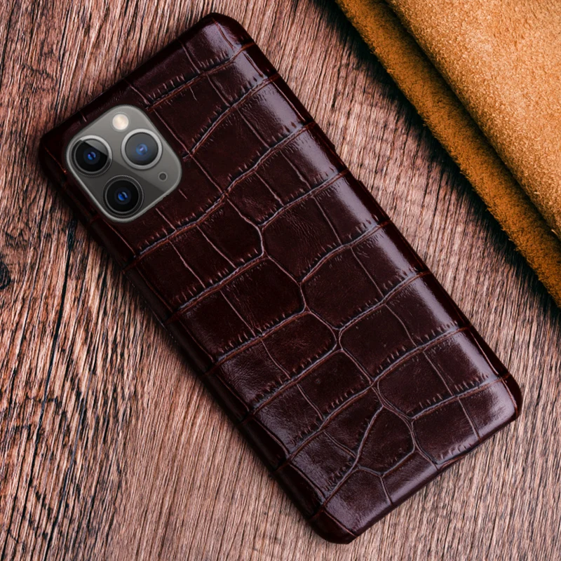 Genuine Leather Phone Case For iPhone 12 11 Pro X Xr Xs Max se 2020 Case For 6 6s 7 8 Plus Cowhide Crocodile Belly Texture Cover